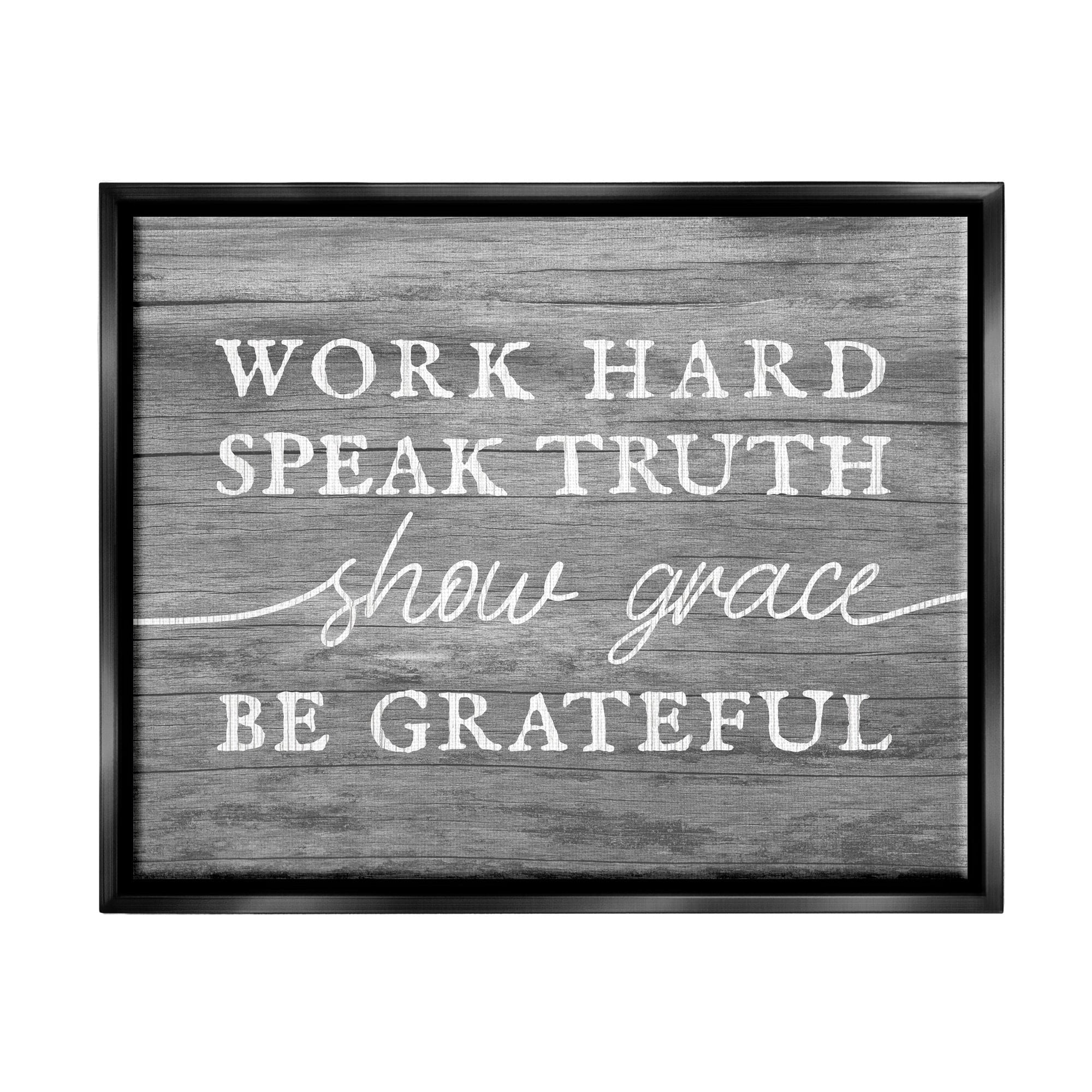 Stupell Industries Be Grateful Rustic Grain Pattern Motivational Phrase Graphic Art Luster Gray Floating Framed Canvas Print Wall Art, Design by Daphne Polselli