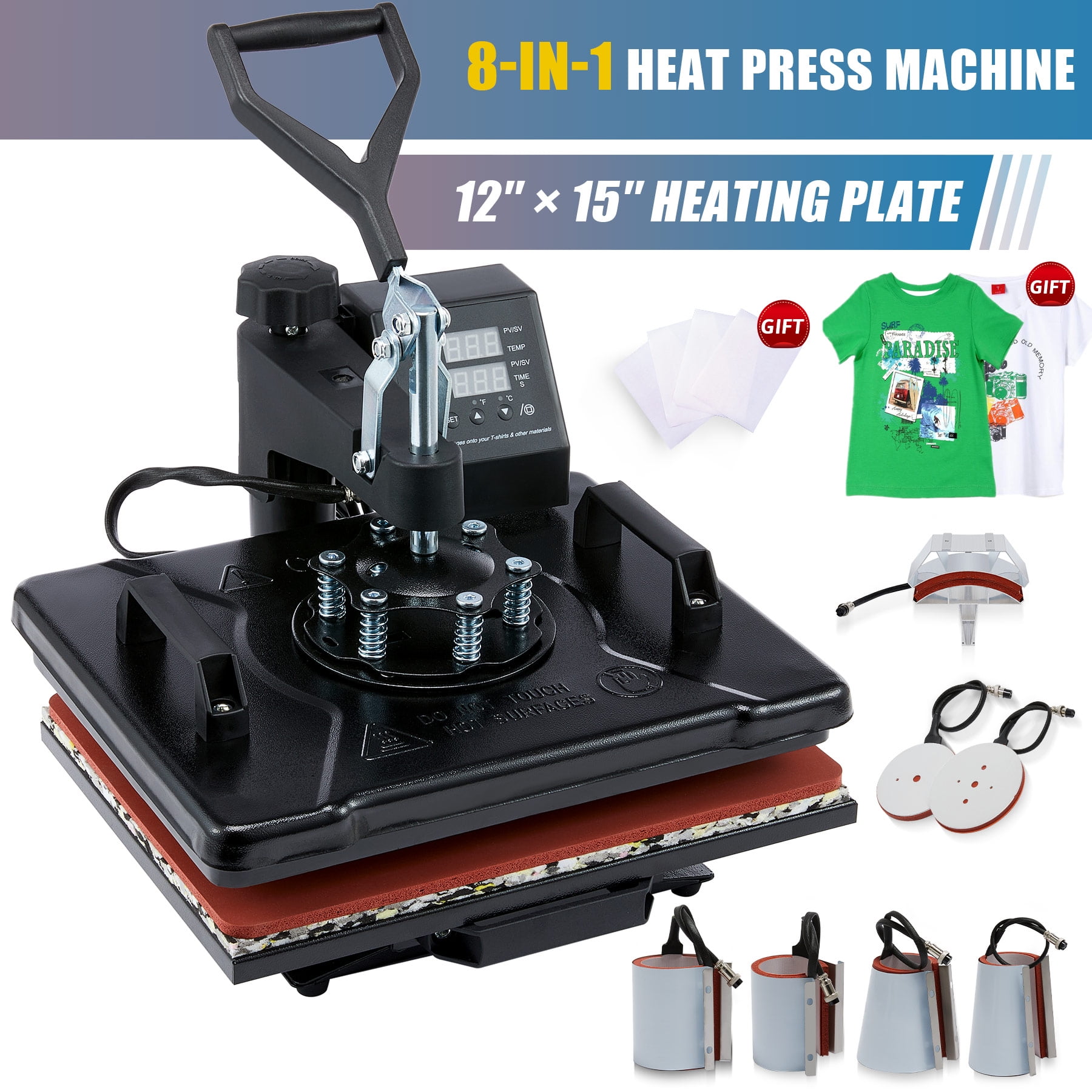 8in1 Heat Press Machine Digital Tshirt Mug Hat Cap Baseball Transfer Sublimation 