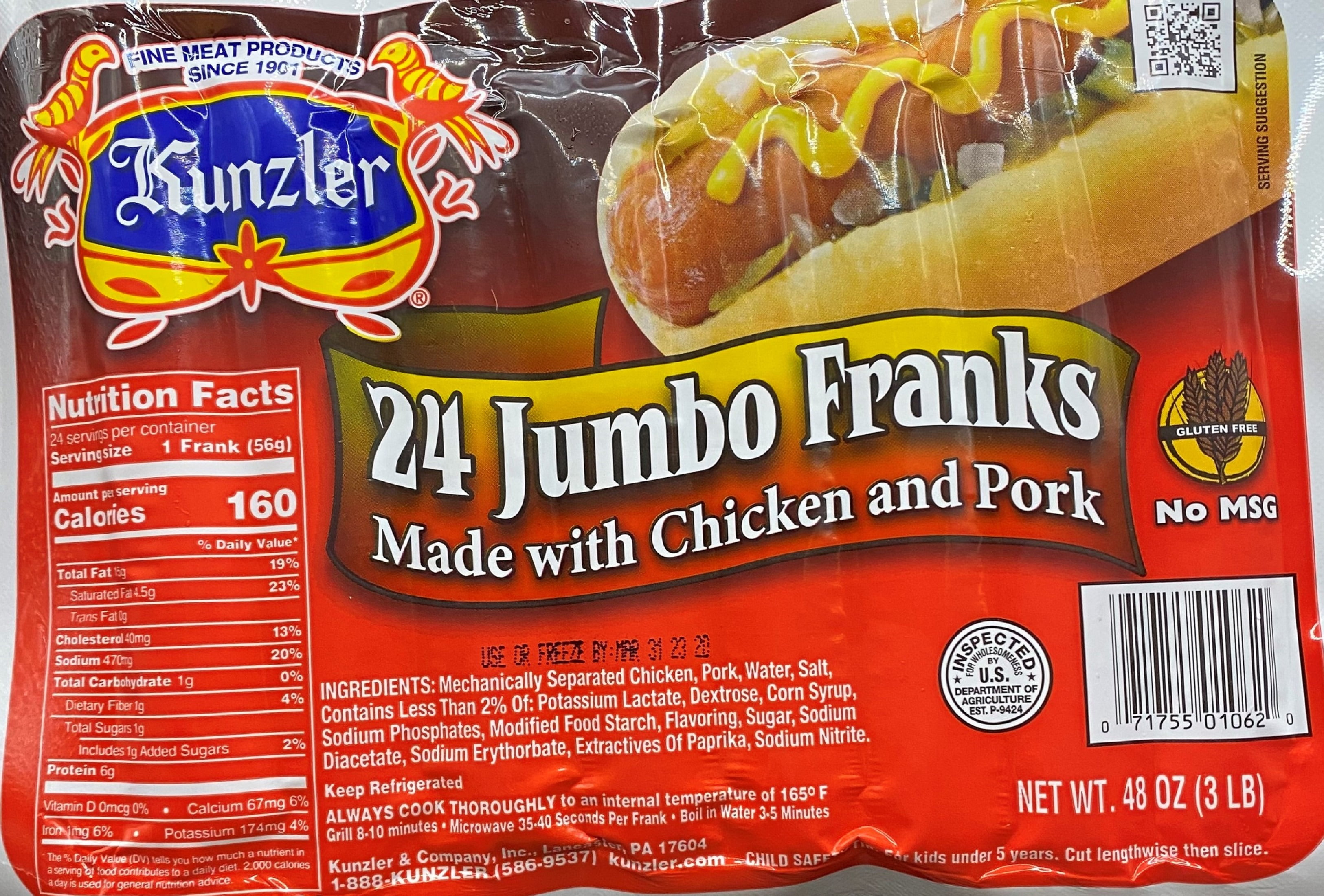 Kunzler Turkey Franks, 30 count, 48 oz