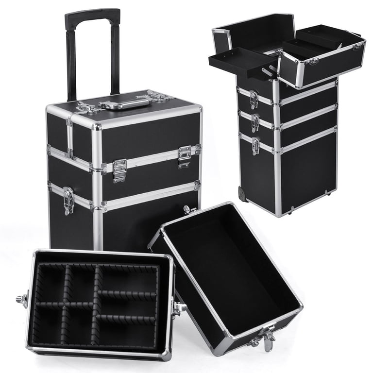Rolling Makeup Train Case, Black Leopard Pattern photo 6