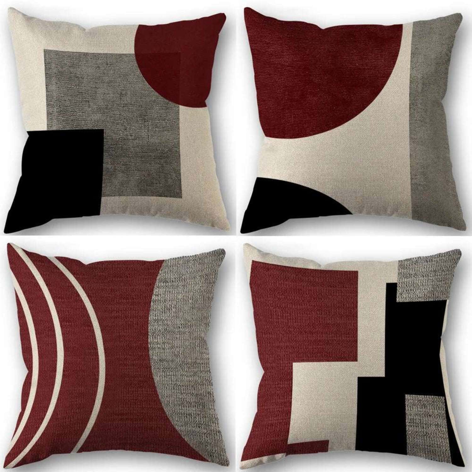 Decorative Throw Pillow Covers, Abstract Geometric Design, Soft Durable Fabric, Set of 4, for Sofa Bed Living Room
