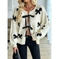 thumbnail image 6 of Women Tie Front Sweater Cardigan Trendy Y2k Knitted Cardigan Cream White M, 6 of 9