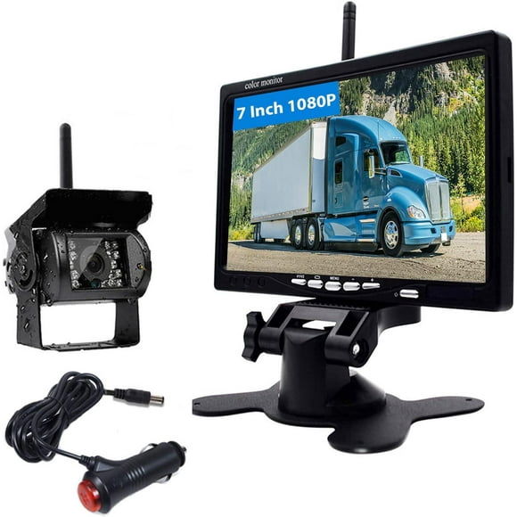 Wireless Backup Camera Kit with 7’ LCD Car Monitor Waterproof Night Vision Backup Camera Image Signal Stability for Truck Bus RV Excavator Trailer Trucks