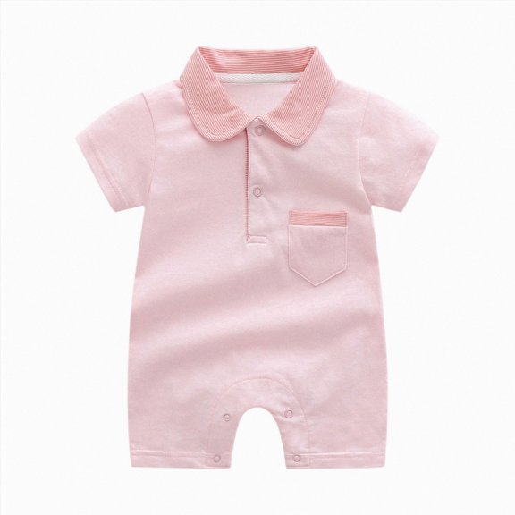 Xyant Baby Boys Polo Romper Short Sleeve Collared Cotton One-Piece Coverall Summer Baby Outfits (Pink,6-9 Months)