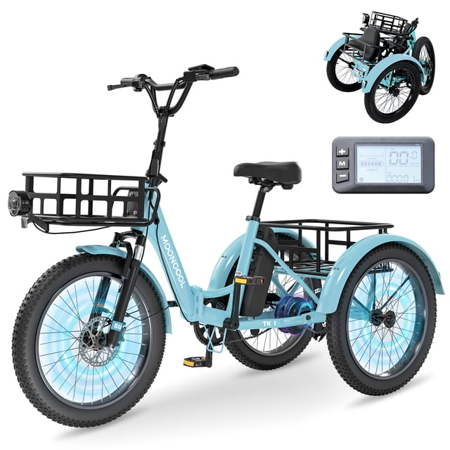 MOONCOOL TK1 Folding Electric Tricycle, 750W Motor 48V Foldable Ebike Electric Trike for Adults, 20" Fat Tire 3 Wheel Electric Bicycle with Front & Rear Baskets