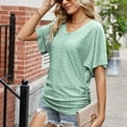 thumbnail image 5 of gakvbuo Plus Size T Shirts For Women Summer Tops 2023 Short Sleeve Business Casual Cutout Tunic Tops Ruffle Sleeve Top Blouse Solid Boat Neck V Neck Dolman Top With Side Shirring, 5 of 5