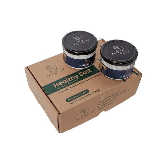 SaltWise Salicornia White Salt – Premium Healthy Salt Jar 2-Pack, Low Sodium Salt Substitute, Plant-Based Mineral Salt, Kosher, 100% Natural, No Additives (14.10 oz / 400g Total)