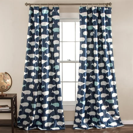 2pc 84"x52" Whale Window Curtain Navy - Lush Décor