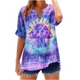 thumbnail image 2 of JTZGDY Linen Shirts for Women Casual Short Sleeve Tie Dye Gradient Color Print Button Down V Neck Graphic T-Shirts Trendy Bleached Beach Vacation Tees Tops Purple S, 2 of 5