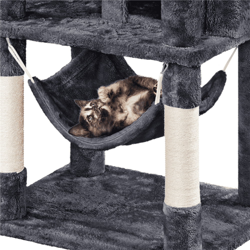 Alden Design 67" H Multi-Level Cat Tree Tower with 2 Cat Condos & Hammock Basket, Dark Gray