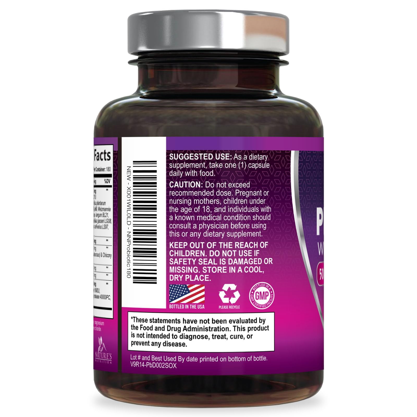 Probiotics - 50 Billion CFU per Capsule - 10 Strains & Prebiotics - Probiotics for Women & Men - Supports Digestive Gut Health, Bloating & Occasional Constipation - USA Bottled - 180 Capsules