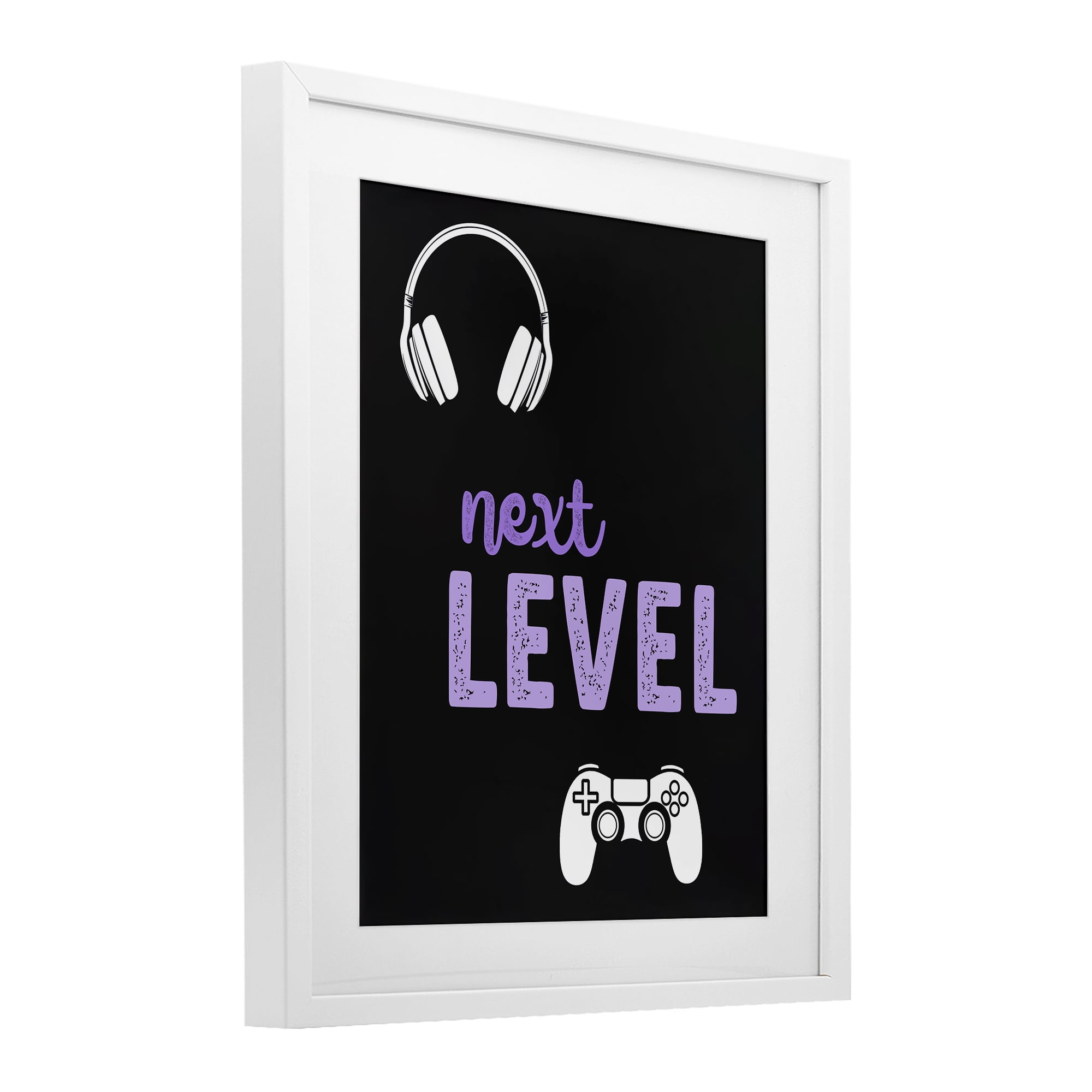Next Level Headset & Controller White Framed Print Under Glass, design by Christine Simpson Art