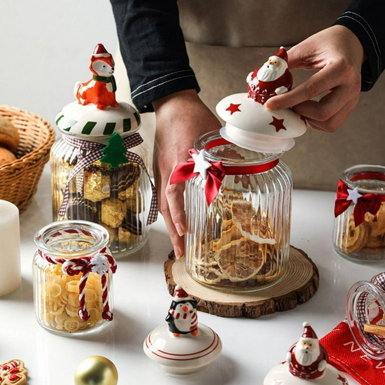 Christmas Candy Jar with Cute Lids, Glass Candy Jars, Candy Buffet  Containers,Cookie Jars for Christmas Decoration 