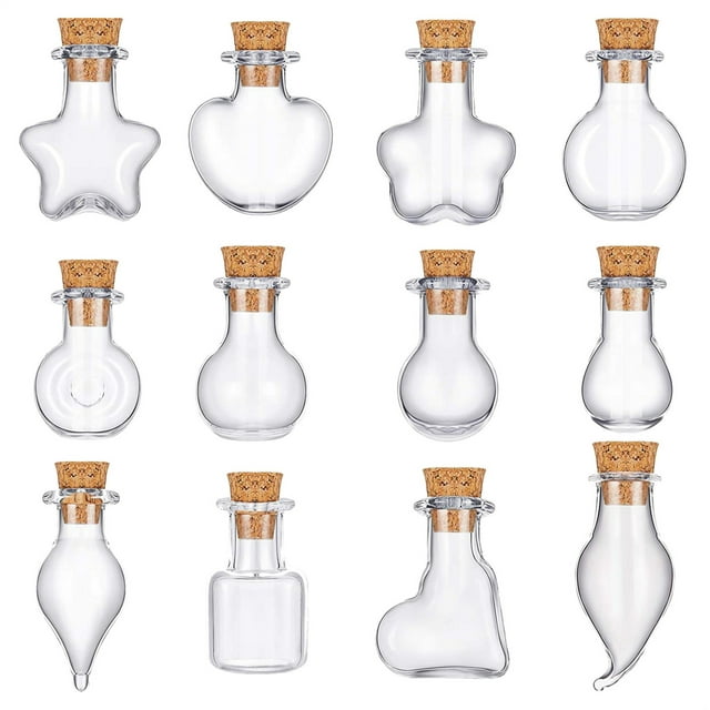 Tyeign Mini Bouteilles en Verre, 12 Sortes de Mini Bouteilles Drift Bouteilles de Parfum Bouteilles en Liège à Transporter Bouteilles Compactes Desire Mini Bouteilles Distributeur de Gobelets d'Eau Contenants de Rangement Alimentaire en Verre Blanc
