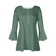 thumbnail image 5 of Womens Pleated Tunic Blouse V Neck 3/4 Sleeve Flowy Flare Fit Dressy Casual Button Down Top, 5 of 6