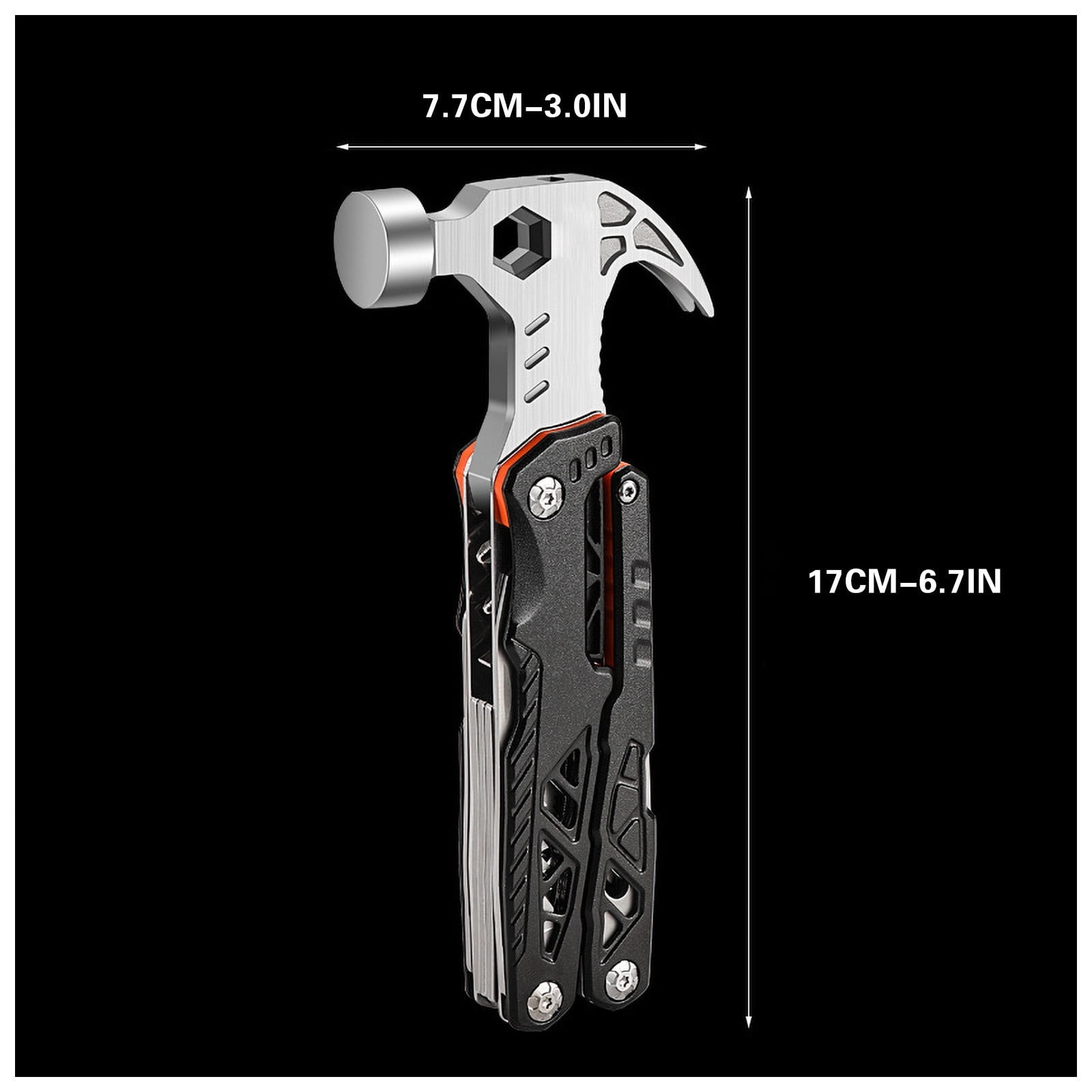 JMKQLZ Camping Hammer Multitool, Survival Gear - Stainless Steel, Portable, Safety Locking Camping Accessories - Multi Tool For Outdoor