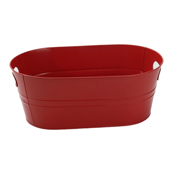 Cubo de hielo ovalado galvanizado para bebidas, cubo de Metal portátil de lata para fiestas, cubo de cerveza para bebidas refrescantes de vino, Hotel rojo