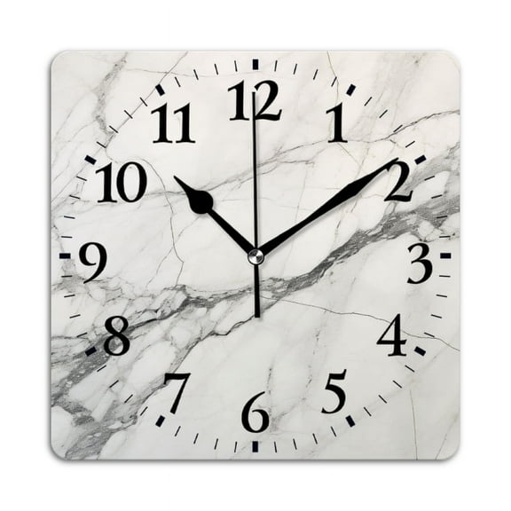 Non-Ticking Silent Wall Clocks Battery Operated Personalized Decor Clock for Living Room,Bedroom-White Marble Background With Gray Veins(10inch)