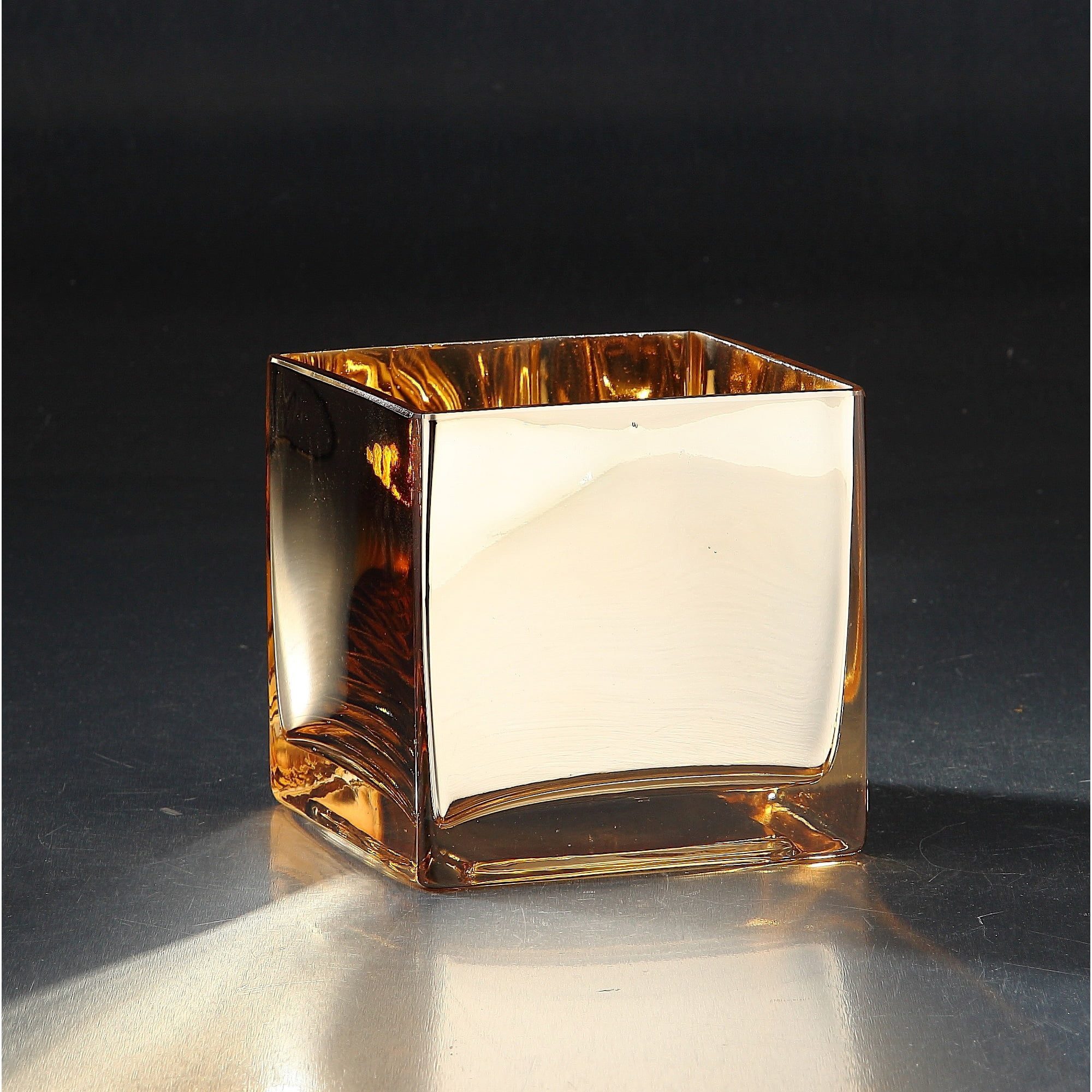 CC Home Furnishings 4.5" Gold Colored Glass Square Flower Vase