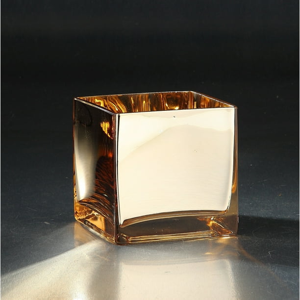 4.5" Gold Colored Glass Square Flower Vase
