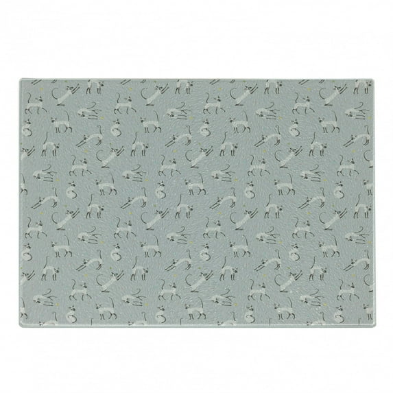 Grey Cutting Board, Siamese Cat on Wall Design Playing and Posing Feline Kitty Design, Decorative Tempered Glass Cutting and Serving Board, Small Size, Pale Grey, by Ambesonne