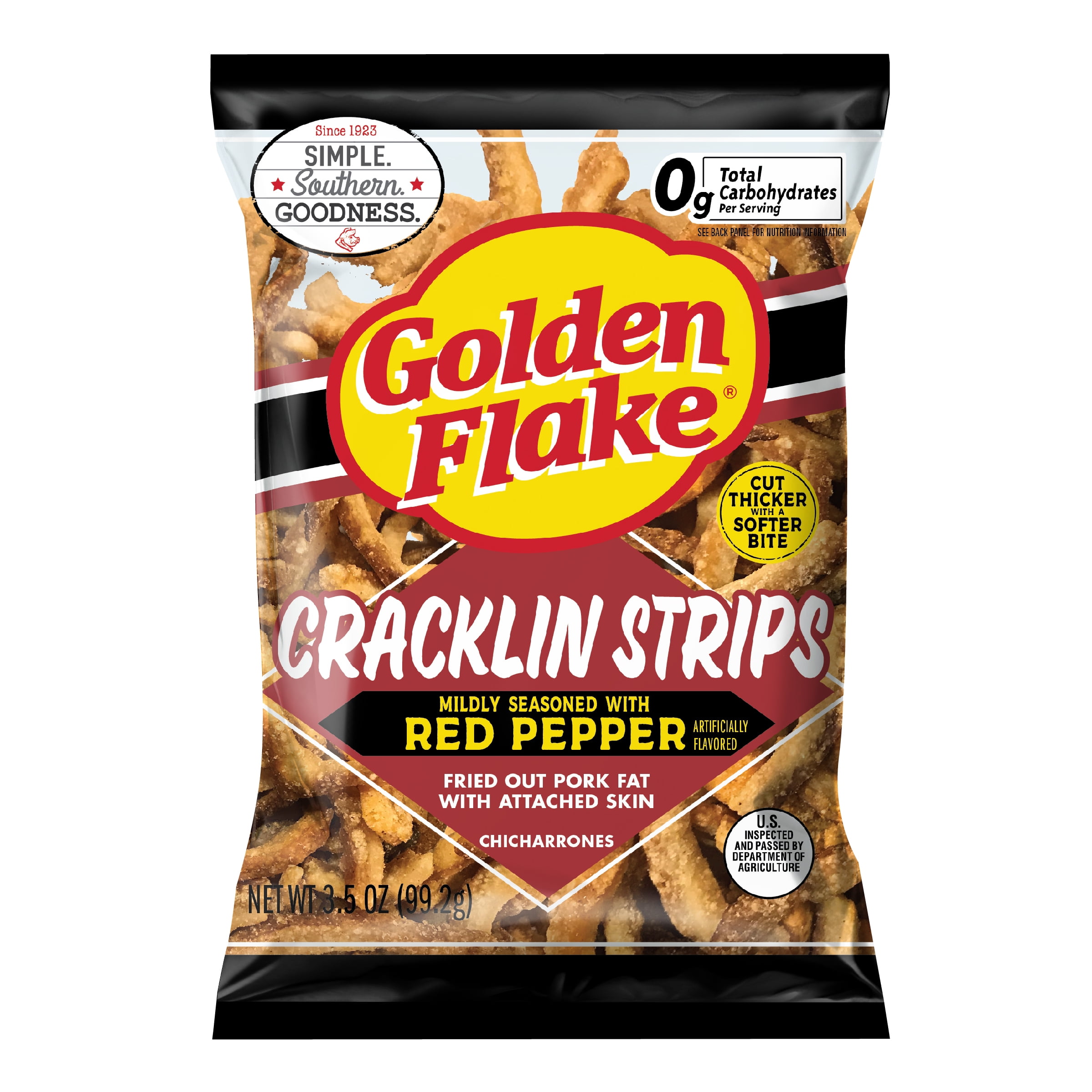 Golden Flake Red Pepper Cracklin Strips Pork Skin 3.5oz