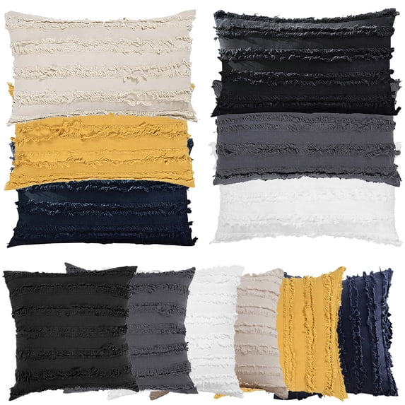 Linyer Cotton Linen Pillow Case Bohemian Solid Color Cushion Cover Indoor House Restaurant Sofa Decorative Pillowcase with Zipper Ginger 50x50cm