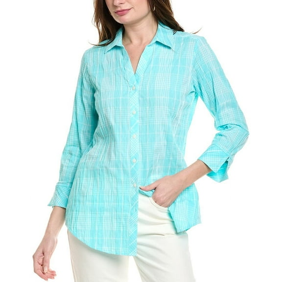 Foxcroft womens  Faith Textured Shirt, 10, Blue