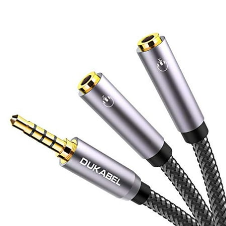 Headphone Splitter, Strong Braided & Gold-Plated 3.5mm Stereo Audio Y Splitter Cable 4-Pole Male to 2-Female Port Audio