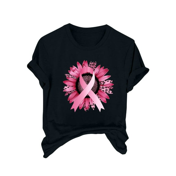 SwiftWear Breast Cancer Shirt Women Pink Ribbon T-Shirts Cancer Fighter Sunflower Graphic Tee Short Sleeve Tops S