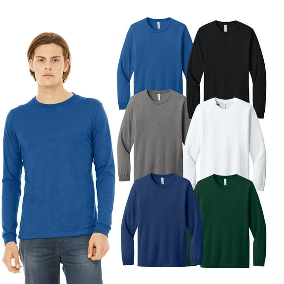 BELLA   CANVAS Men Long Sleeve Tee, Assorted Color Crew Neck Full Sleeved T-Shirt, S, 6 Pack