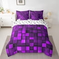 thumbnail image 2 of Manfei Modern Abstract Geometric 7-Piece Bedding Comforter Set,Vintage Checkered Grid King Bedding Sets,Purple Classic Plaid Bed Sheets For Girls Boys,Super Cozy Room Decor Reversible, 2 of 8