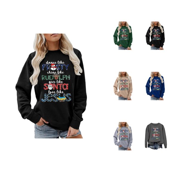 Dance Like Frosty Shine Like Rudolph Christmas Sweatshirts for Women Long Sleeve Crewneck Christian Sweatshirt Pullover Tops