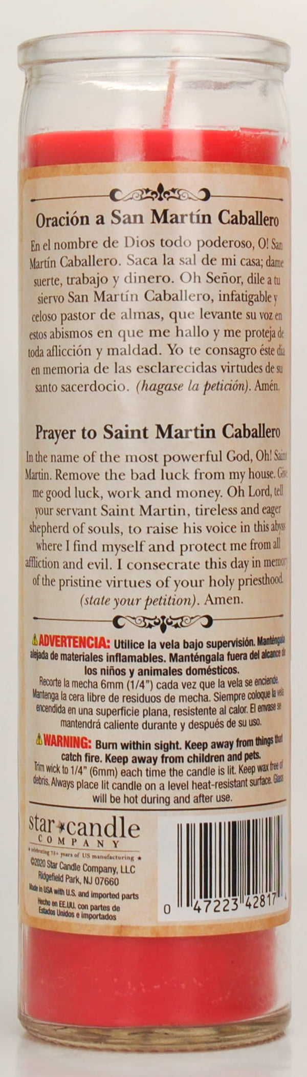 (2 pack) Prayer Candle St Martin Caballero Red Wax, 8 Inch