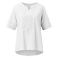 thumbnail image 4 of PMVFHDE Womens Short Sleeve Tops Summer Fashion V Neck Short Sleeve Embroidery Linen Blend Blouse White，L, 4 of 7