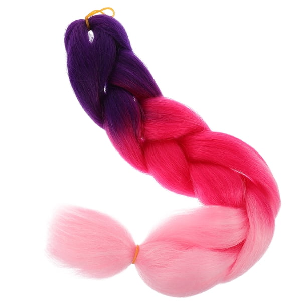 Peluca de coleta sintética degradada tricolor, trenza de pelo de extensión larga para mujer, niña, dama (55 púrpura, rojo, rosa claro)