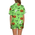 thumbnail image 3 of Hpapadks Halloween Women Pajama Sets Satin Silk Pumpkin Graphic Short Sleeve Sleepwear 2 Piece Button Down Top and Shorts Pjs Sets for Women Green, 3 of 7