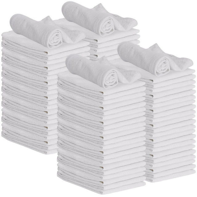 GREEN LIFESTYLE White Shop Towels 12x14, 100 Pack, 100% Cotton Super ...