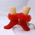 thumbnail image 2 of Akiihool Girls Ruffle Socks Toddler Baby Girls Ruffle Lace Socks Eyelet Mesh Cotton Frilly Ankle Soft Dress Kids Princess Sock(Red,4-6 Years), 2 of 7