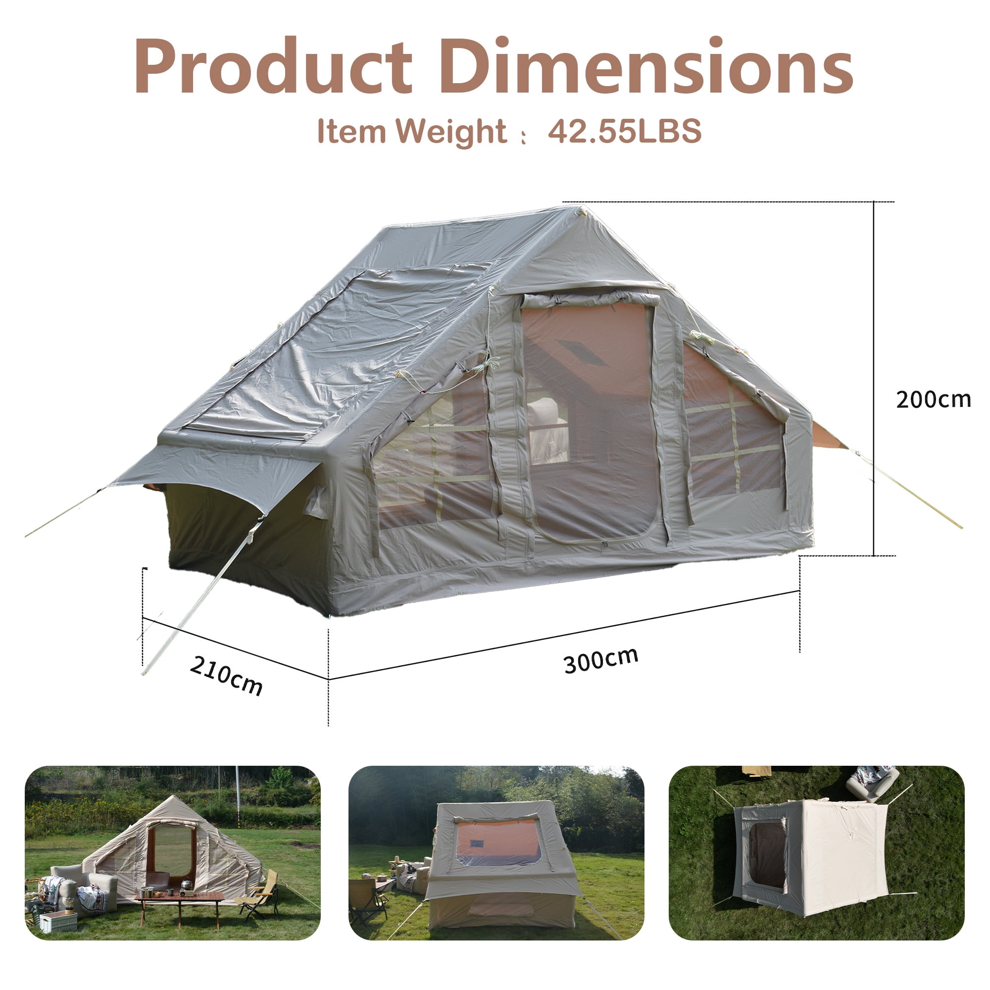 Homefun Inflatable Camping Tent 4 Season Glamping Airbeam Technology 4-6 Person Waterproof Windproof Self-Supporting Instant Setup Portable Outdoor Shelter for Family