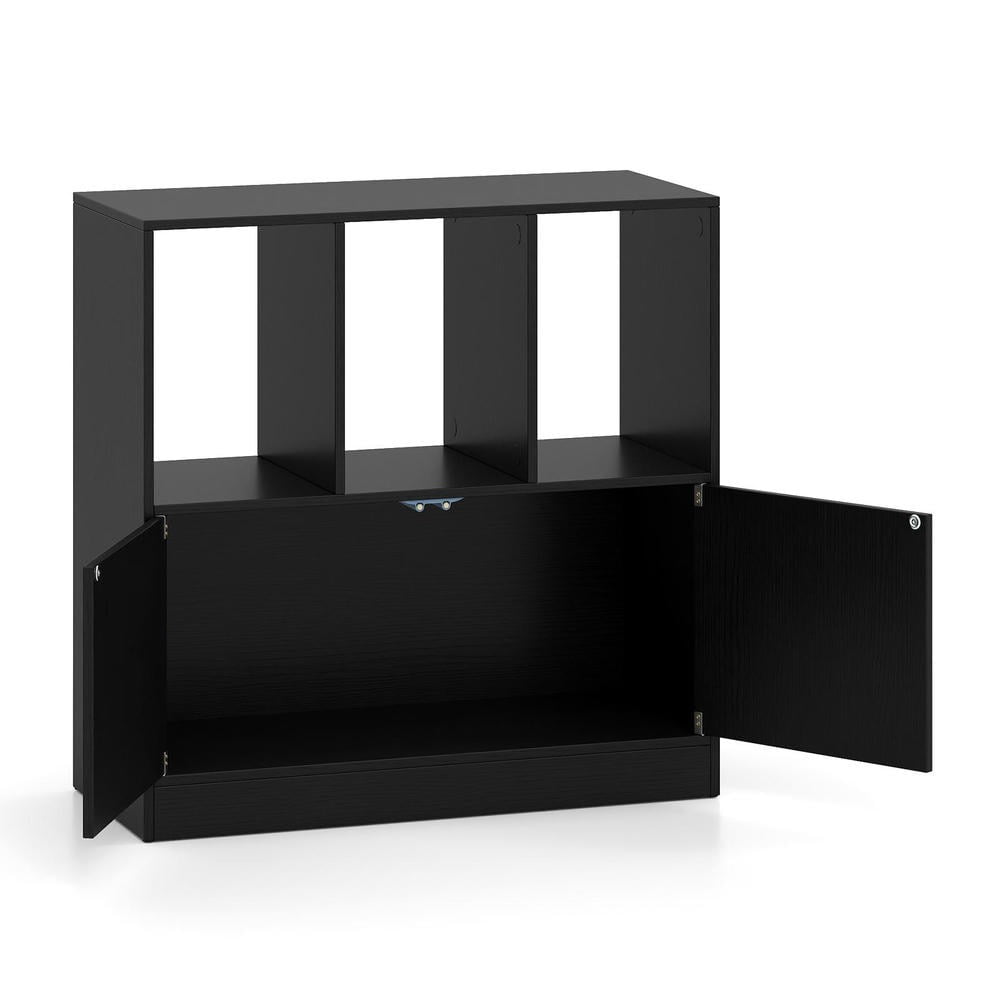 Kadyn 3-Cube Bookcase 3-Tier Cubic Storage Shelf with Doors Open Compartments Cabinet for Home Office Living Room Multi-Use Display Furniture, Black