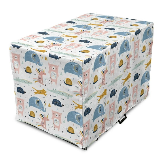 Crocodile Dog Crate Cover, Composition of Funky Creatures with Streaks Drops and Animal, Easy to Use Pet Kennel Cover Small Dogs Puppies Kittens, 7 Sizes, Blush and Multicolor, by Ambesonne
