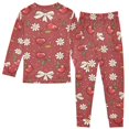 thumbnail image 2 of Dailycode Cotton Pajama Set Snug Fit Long Sleeve Top and Pants for 18M-8Y Cherry Bow with Daisy Flower, 2 of 7