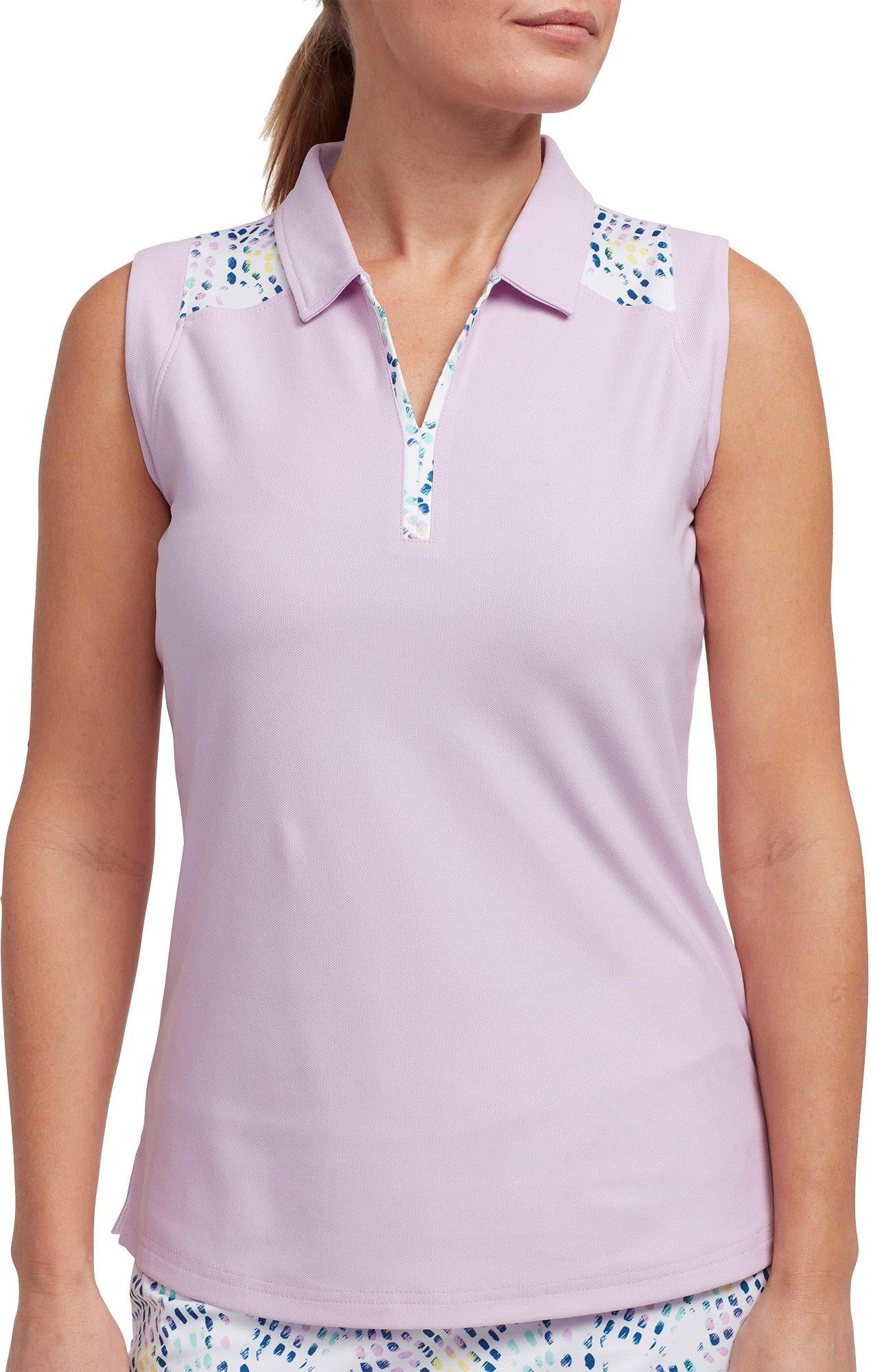 Pebble Beach - Pebble Beach Womens Geo Detail Sleeveless Polo Shirt ...