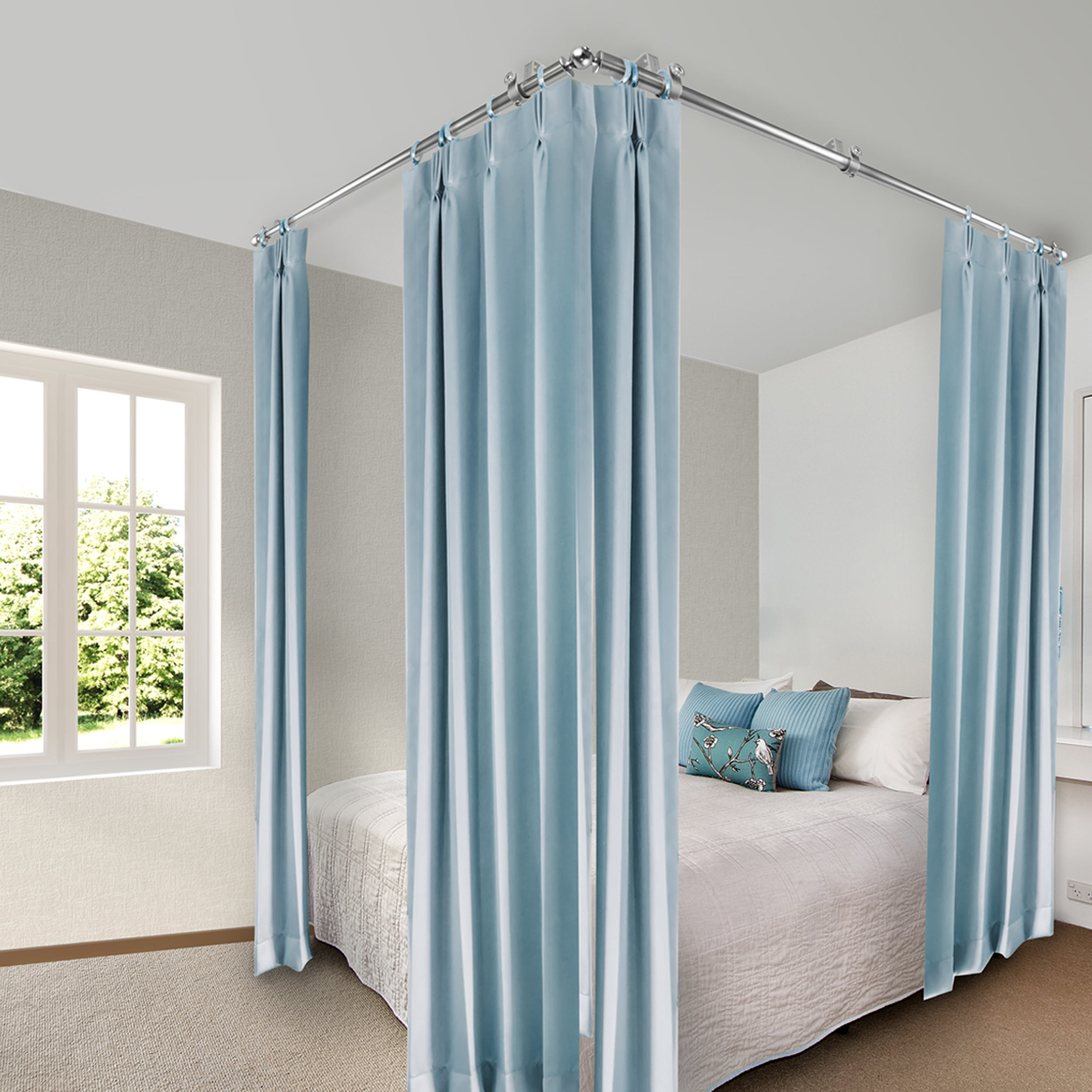 Walter Multi Angle Ceiling Rod/ Room Divider/ Bedroom Canopy Adjustable 66-120 inch - Two Sided - Satin Nickel
