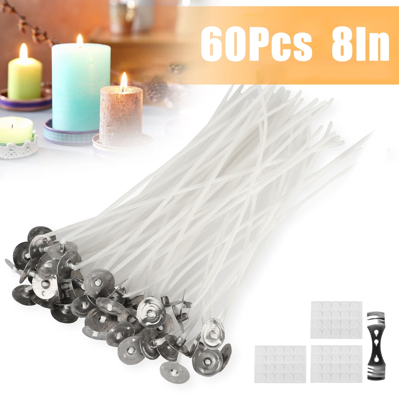 Yosoo 100Pcs Candle Wicks Pre Waxed with Sustainers Cotton DIY Accessory 10cm/3.9 
