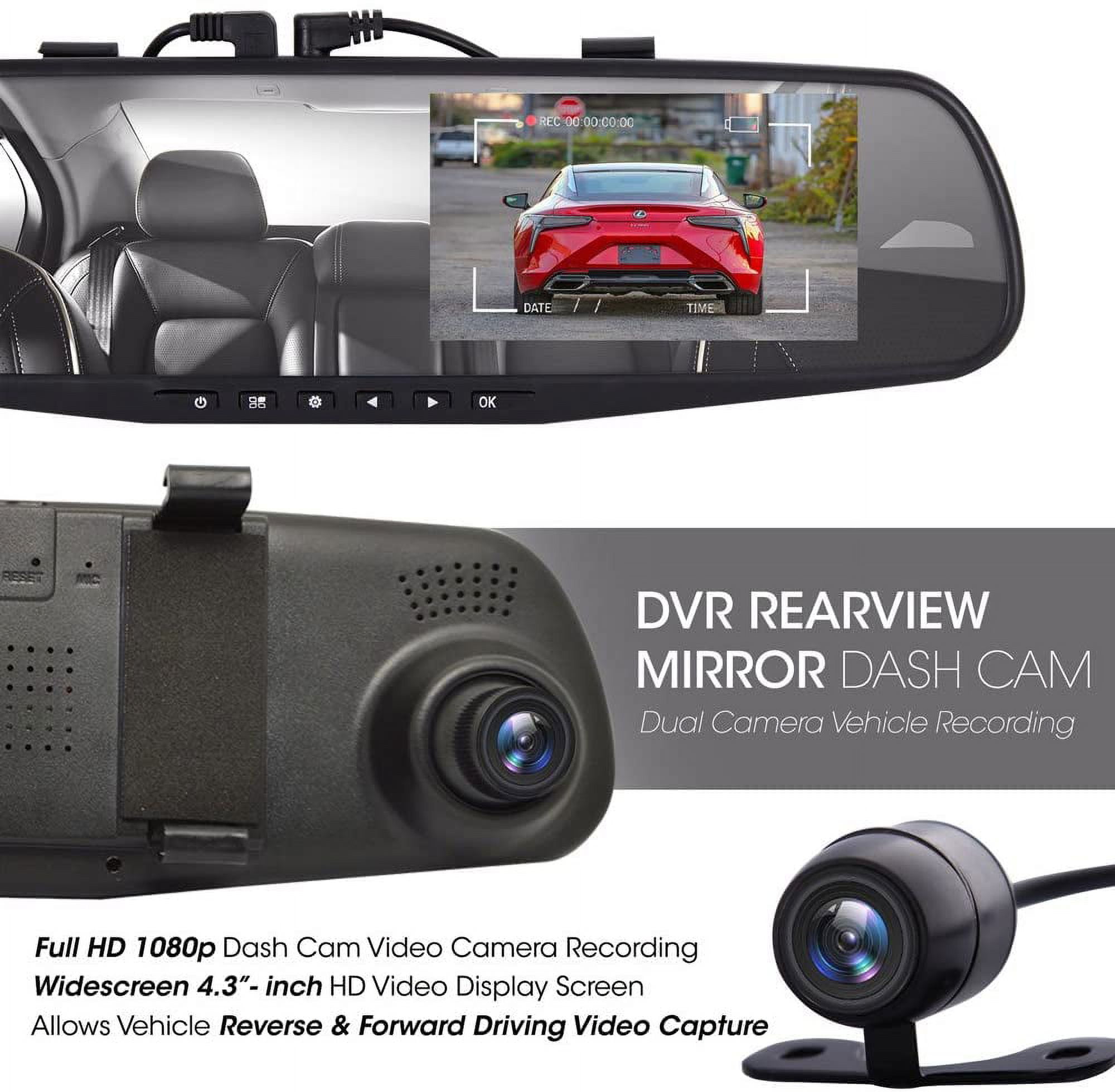 Pyle 2.7'' LCD Display HD Vehicle Dash Cam - 480p Dual Front and Rear View  Facing Camera