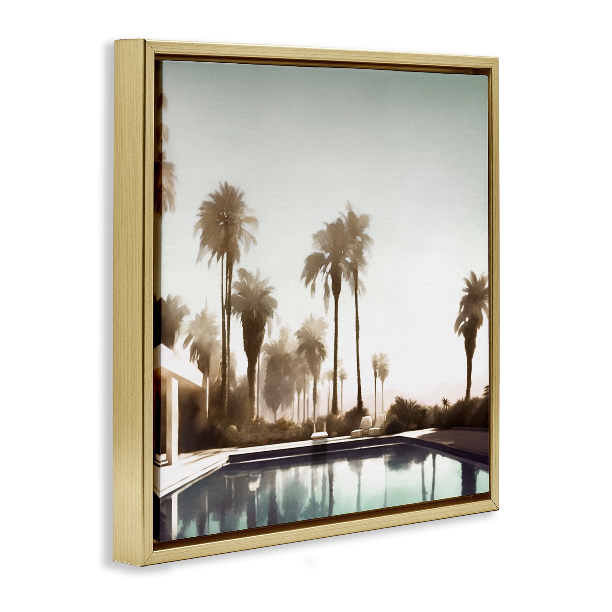 Stupell Industries Dreamy Pool & Palm Trees Abstract Painting Gold Floater Framed Canvas Art Print Wall Art, 25 x 25