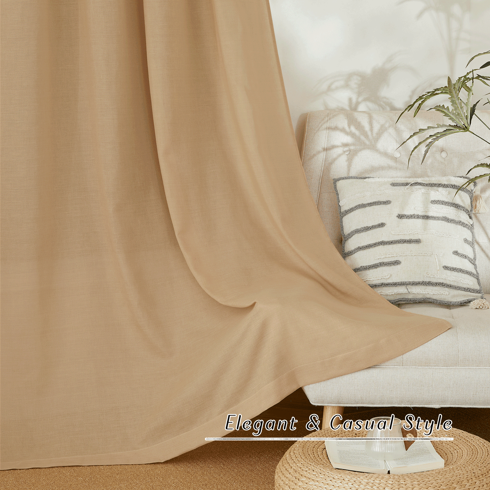 NICETOWN Burlap Linen Curtains for Nursery, Grommet Thick Linen Blend Drapes Farmhouse Style Light Filtering Privacy Added Window Treatment for Living Room, 55"x63", 2 Panels