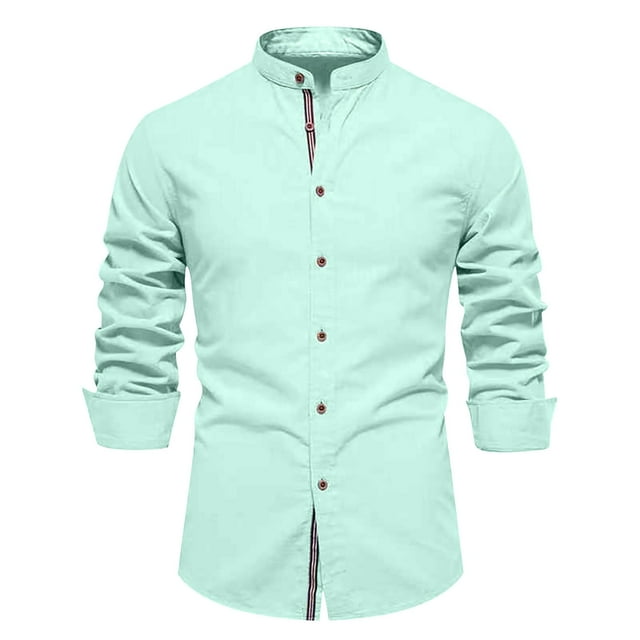 LOVZFMLL Men's Shirts, Solid Essential Button-Down Shirt, Everyday Versatile V-Neck, Relaxed Fit Long Sleeve Fall Clothes